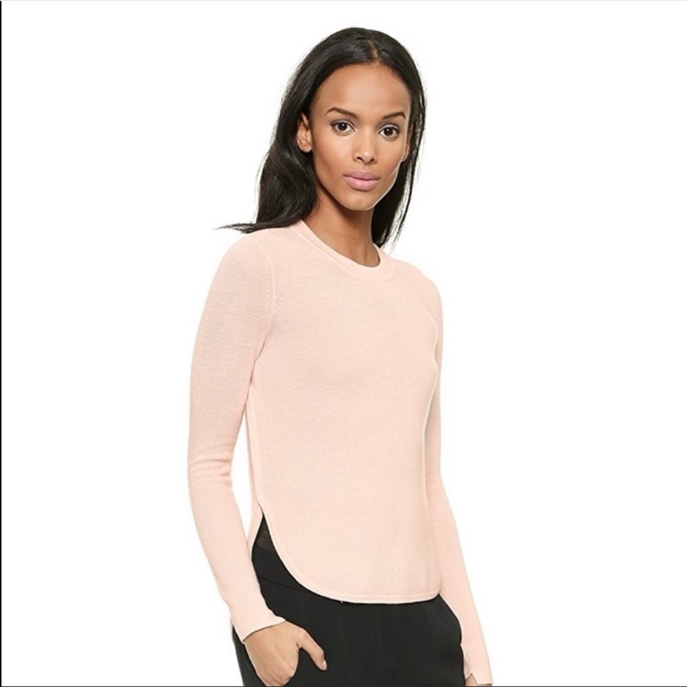 A.L.C. Jayne Merino Wool Crew Neck Shirttail Hem Blush Pink Small